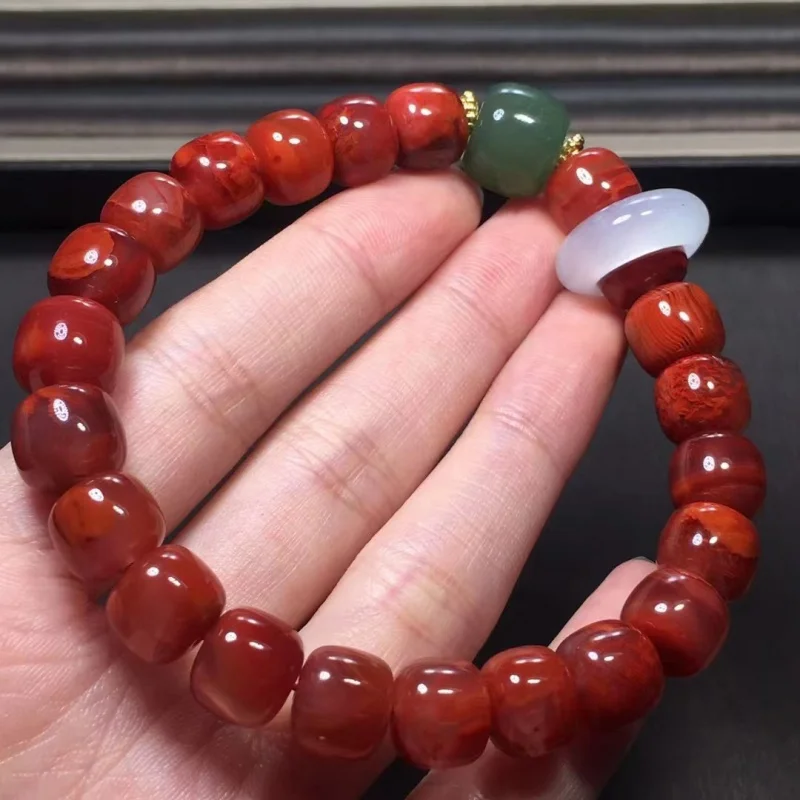 Natural South Hongchuan Material Old-Styled Bead Single Ring Bracelet Jade Moisturizing Match Jasper Flexible Ring