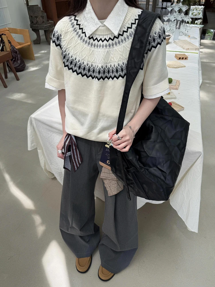 

Ice Silk Thin ort Sve Knitted irt Men's Summer American Retro CleanFit f Sve T-irt Soft Comfortable Casual Wear