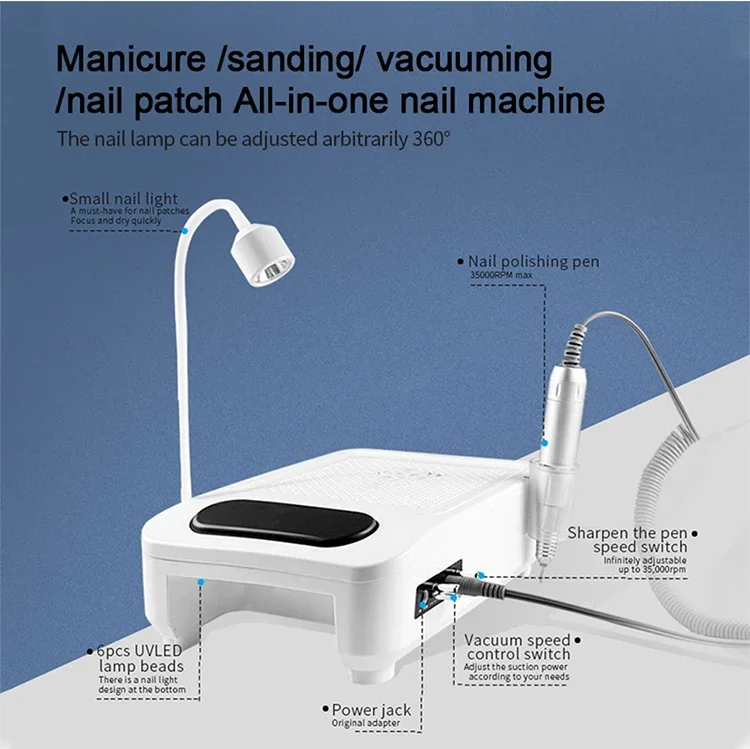 4-in-1 Multi-functional Electric Nail Drill File Professional, Nails Dust Collector, UV LED Nails Lamp Light Dryer