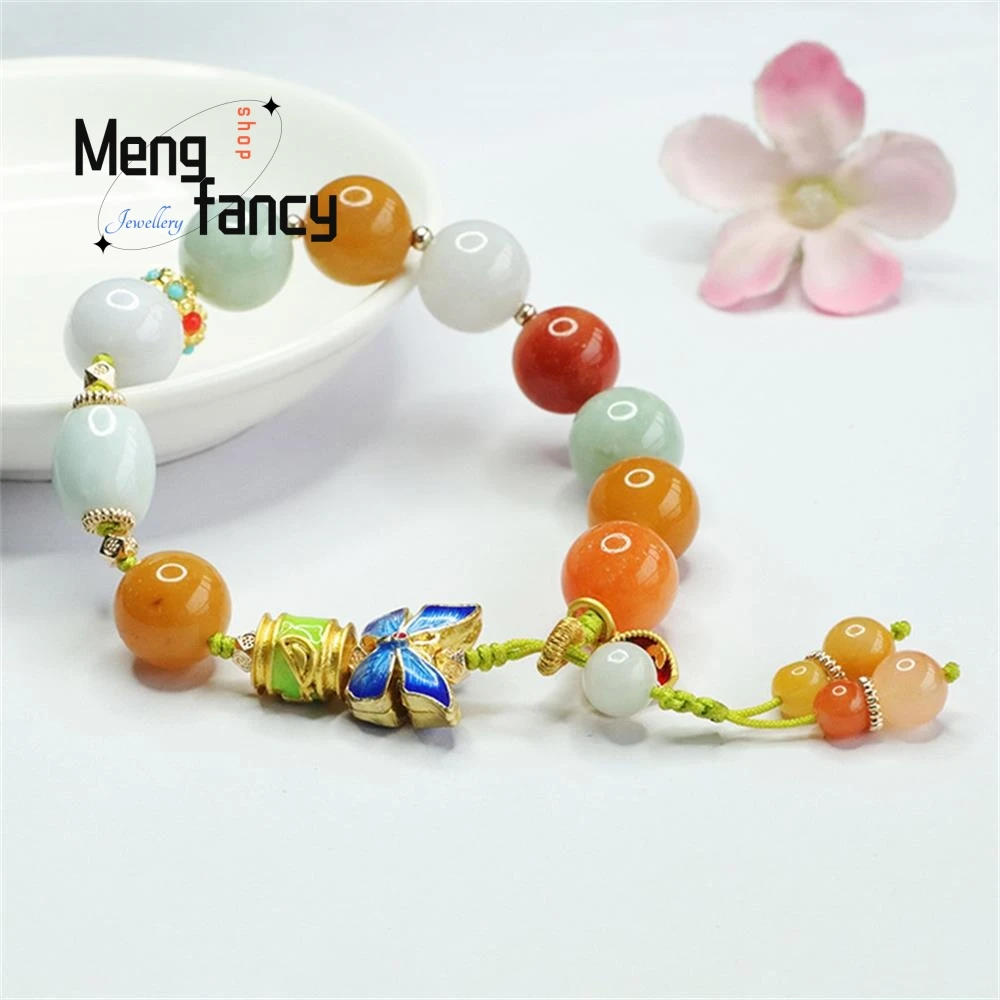 Natural A-goods Jadeite Bracele Colourful Jade Exquisite Elegant Simple High-grade Luxury Quality Fashion Jewelry Holiday Gifts