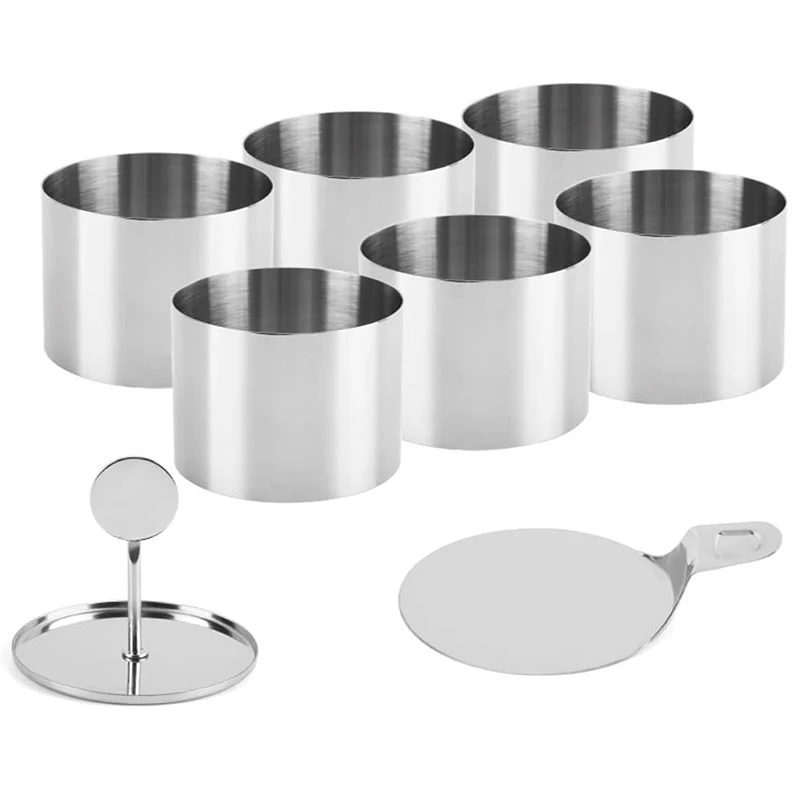 6Pcs Stainless Steel Mousse Cake Rings, Pastry Food Salad Pancake Molds, Kitchen Cold Dish Shaping Molds, Baking Tools