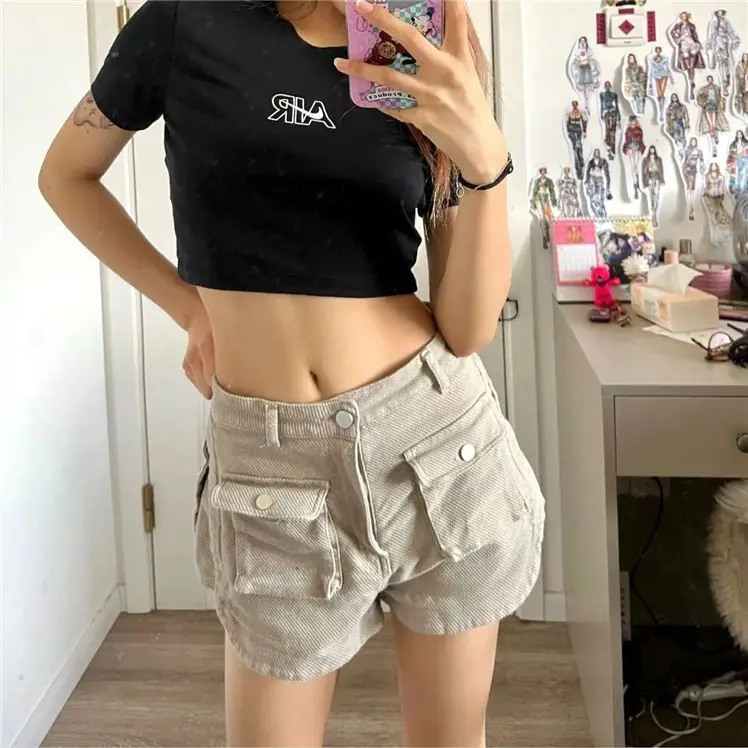 2024 A Y2K 2000s Baggy Japanese Denim Short Women's Washed Vintage Shorts Sexy High Street Retro High Waist Trashy Pockets Jeans