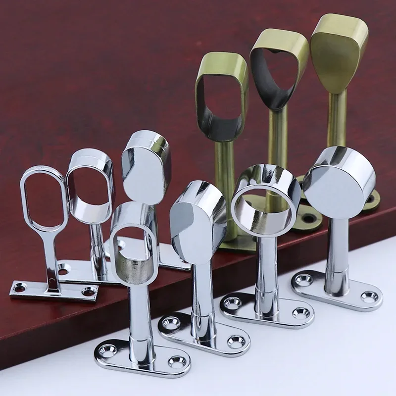 4-8pcs Zinc-alloy round head wardrobe cabinet clothes through seat steel pipe fittings hanging rod curtain tube seat solid towel