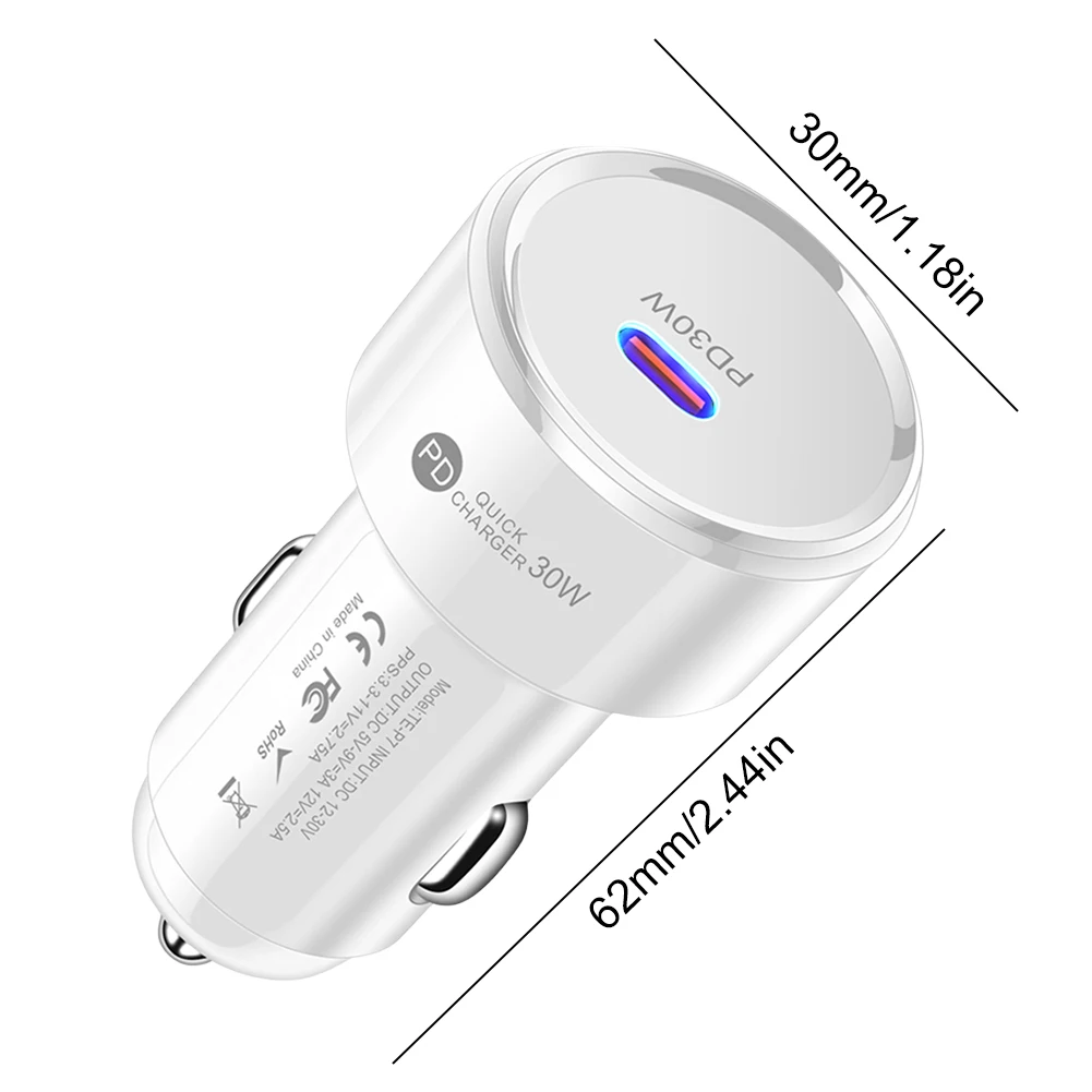 

Автомобильное зарядное устройство PD 30 Вт USB Type C USB-разъем для быстрой зарядки Автомобильный адаптер USB-C с множественной защитой для Samsung Huawei Xiaomi