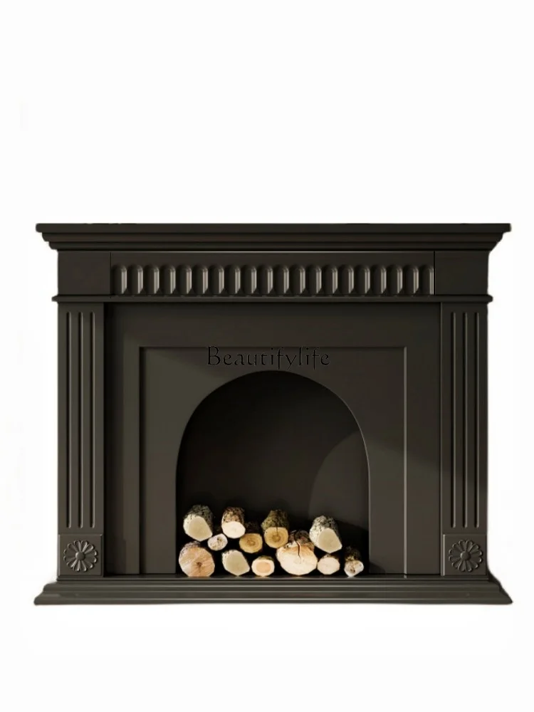 

French Solid Wood Simulation Flame Fireplace Cabinet Decoration American Carved Hallway Living Room Shelf