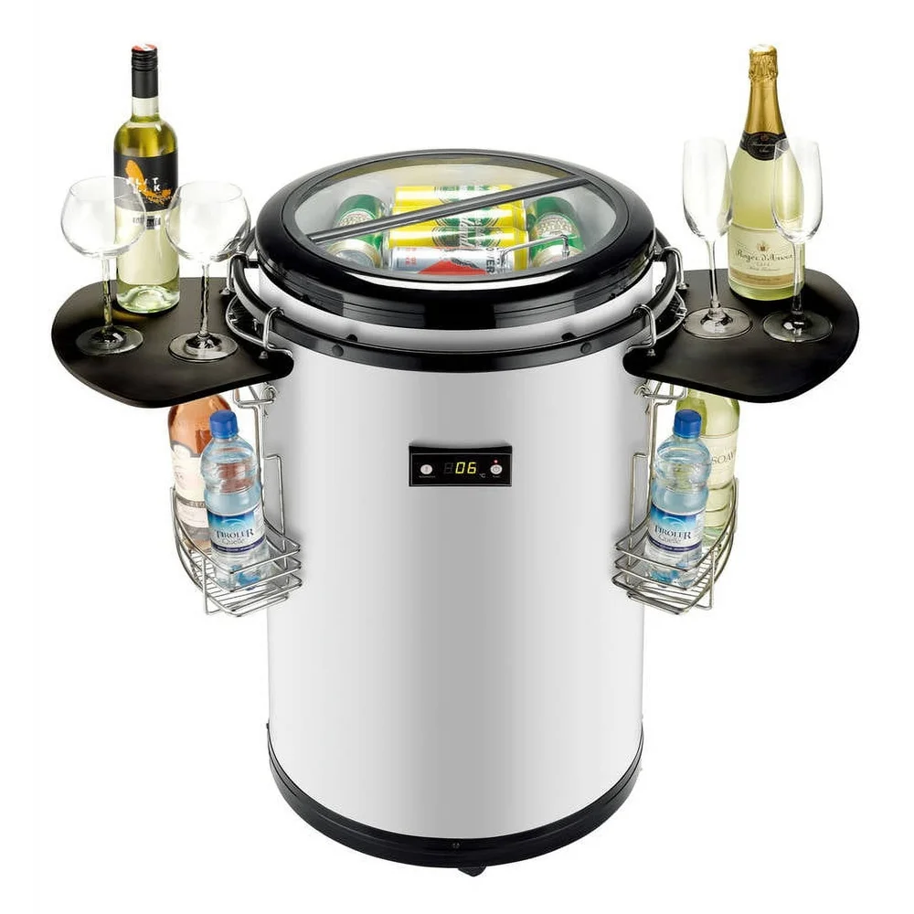 Portable Party Cooler Stainless Steel 60 Can Capacity Electronic Temperature Control Mobile Beverage Fridge with Storage Baskets