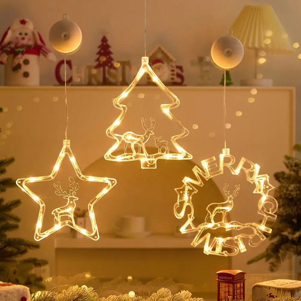 Battery-Operated Christmas Suction Cup Light Suction Cup Mount Hanging Design LED Hanging Ornaments Santa Figure Design