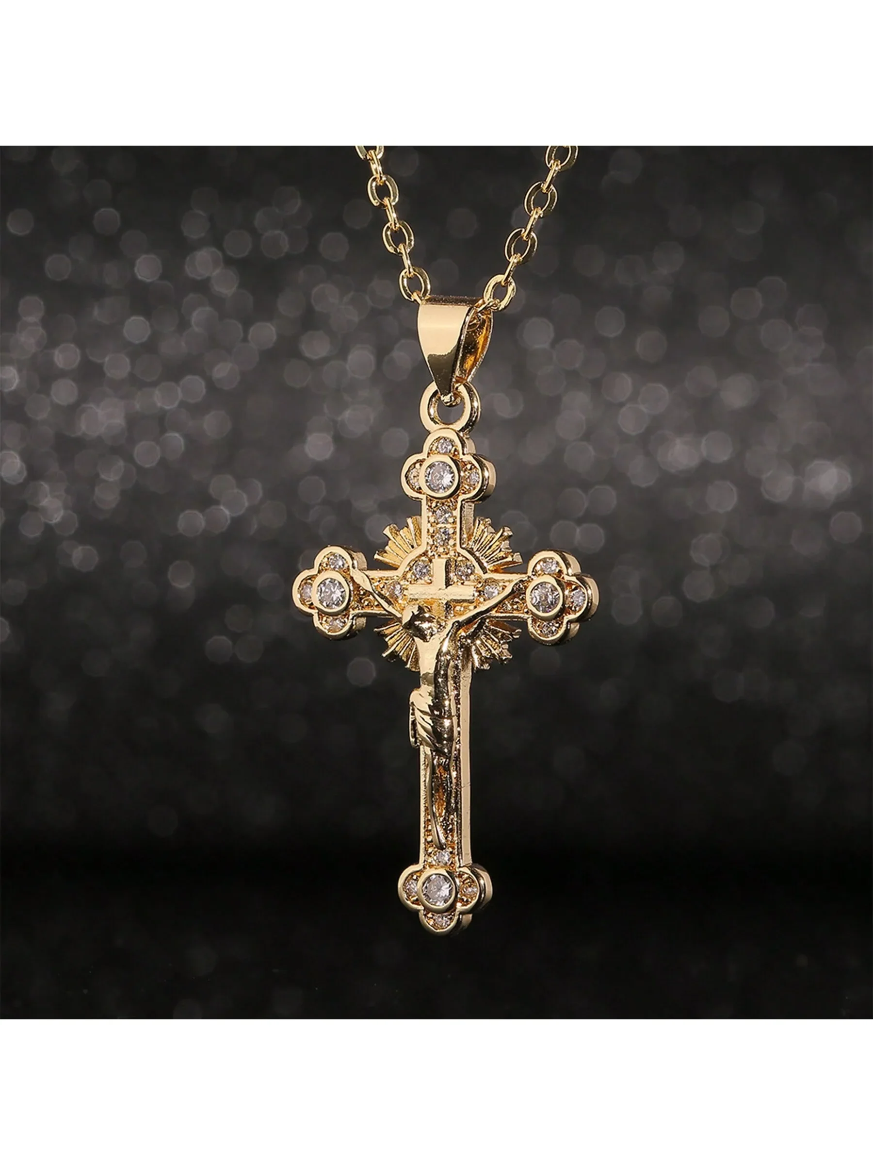 Fashion Gold Geometric Cross Pendant Necklace Colorful Inlay Zircon Necklace for Women Birthday Party Seaside Jewelry Gifts