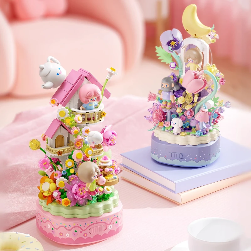 원더 문 유니콘 뮤직 박스 소형 블록 조립 DIY 퍼즐 장난감 모델 어린이 생일 선물 장난감 장식용