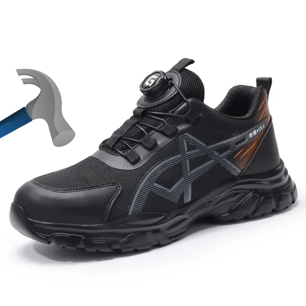 

Мужские защитные кроссовки с поворотной пряжкой, дышащие рабочие ботинки с пластиковым подноском, изоляционные, черные, ударопрочные, антипрокольные рабочие кроссовки