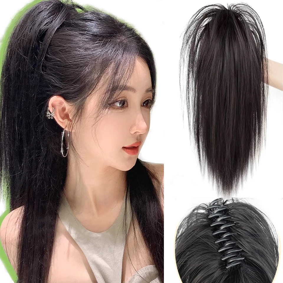 

Synthetic Short Straight Claw Clip Ponytail Hair Extensions 16Inch Tail False Hair For Women Horse Tail Black Brown Hairpiece