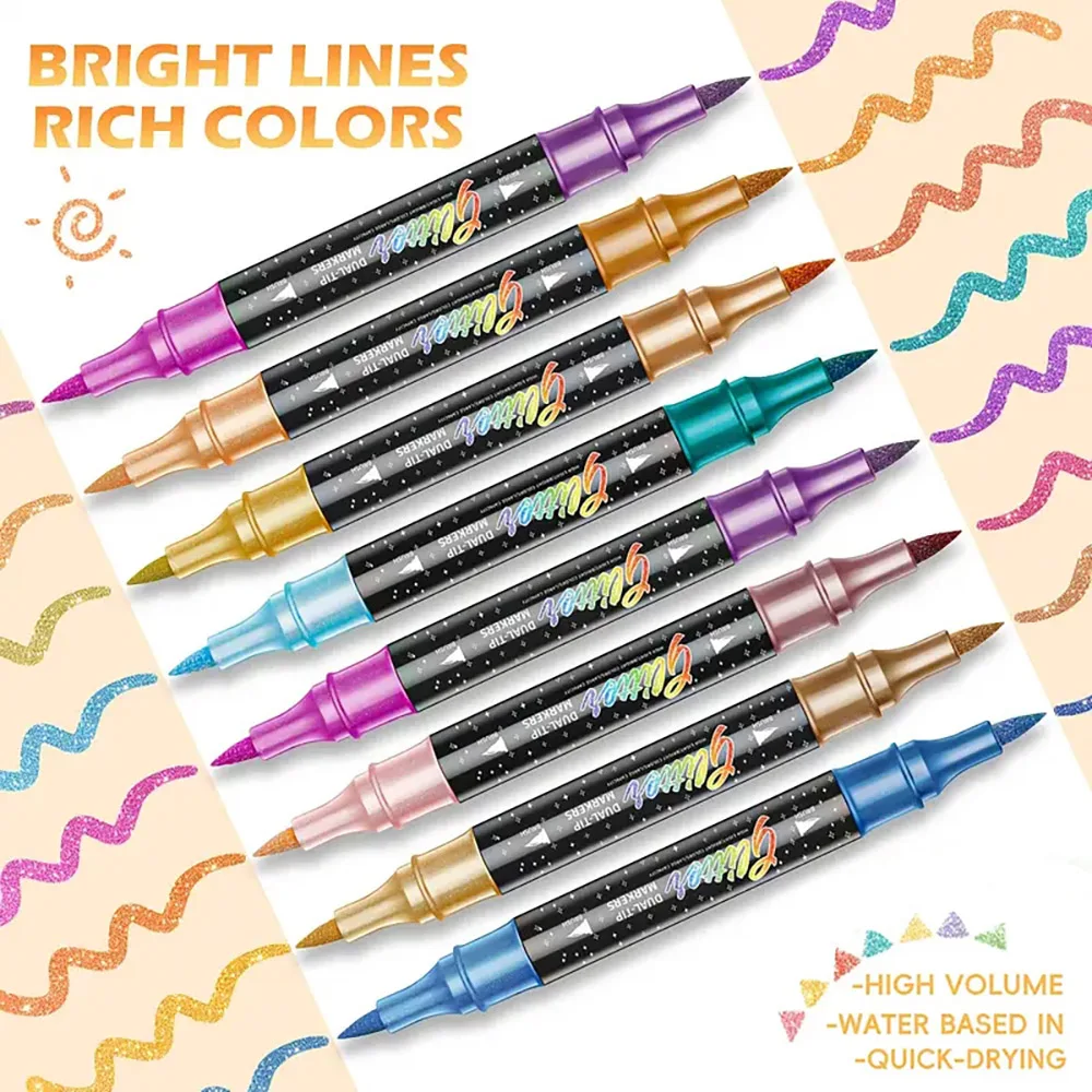علامات فرشاة لامعة ذات طرف مزدوج، ألوان نابضة بالحياة لصنع العبث والبطاقات. مثالية للحرف اليدوية واللوازم الفنية للبالغين