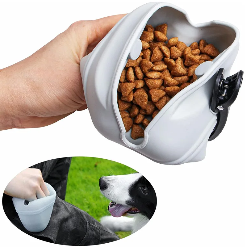 Dog Treat Pouch with Training Closure to Avoid Spilling,Silicone Treat Bag Fanny Pack with Waist Belt for Pet Training Walking