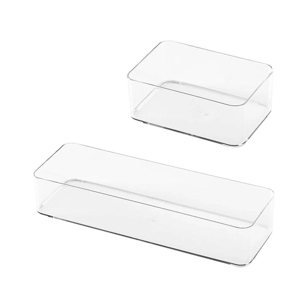 2 Pcs Transparent Storage Boxes Adjustable Dividers Kitchen Bathroom Bedroom Organization Household Supplies Container