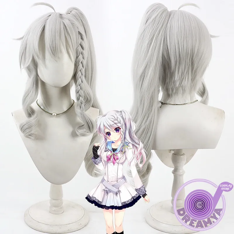 Nimi Sora Cosplay Wig Gray Ponytail Heat Resistant Synthetic Hair Halloween Party Role Play Carnival + Free Wig Cap