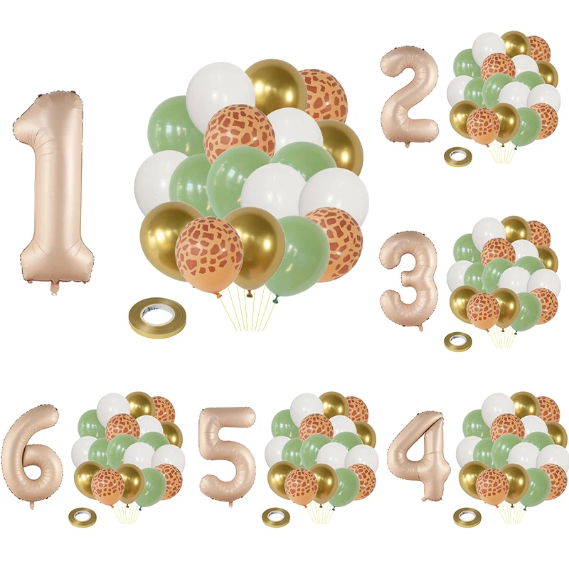 20 stücke Dschungel Tier Thema Party Salbei Grün Ballon Karamell Anzahl 0-9 Folien Ballons Alles Gute Zum Geburtstag Party baby Dusche Dekoration