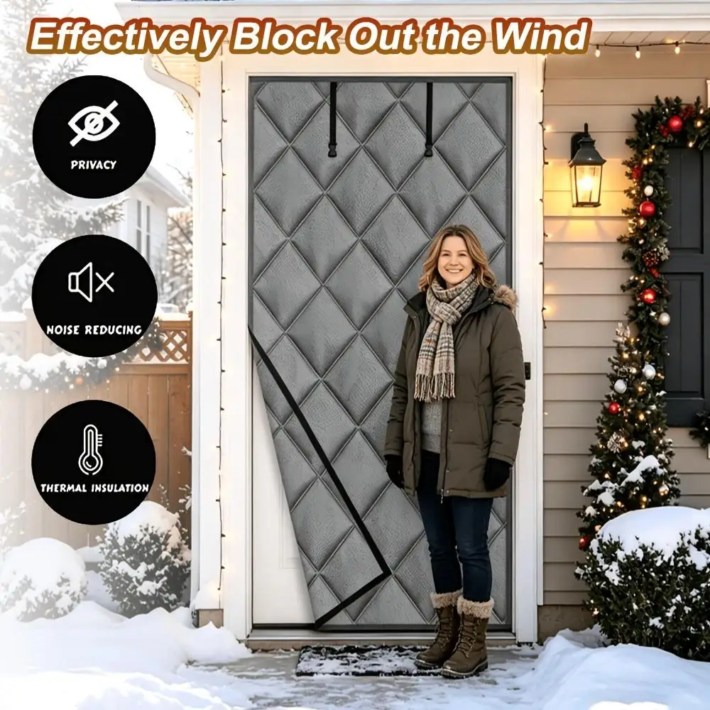 Winter Thermal Insulated Window Cover with Hook & Loop Tape, Windproof Freeze-Proof Window Blanket Door Curtain for Home