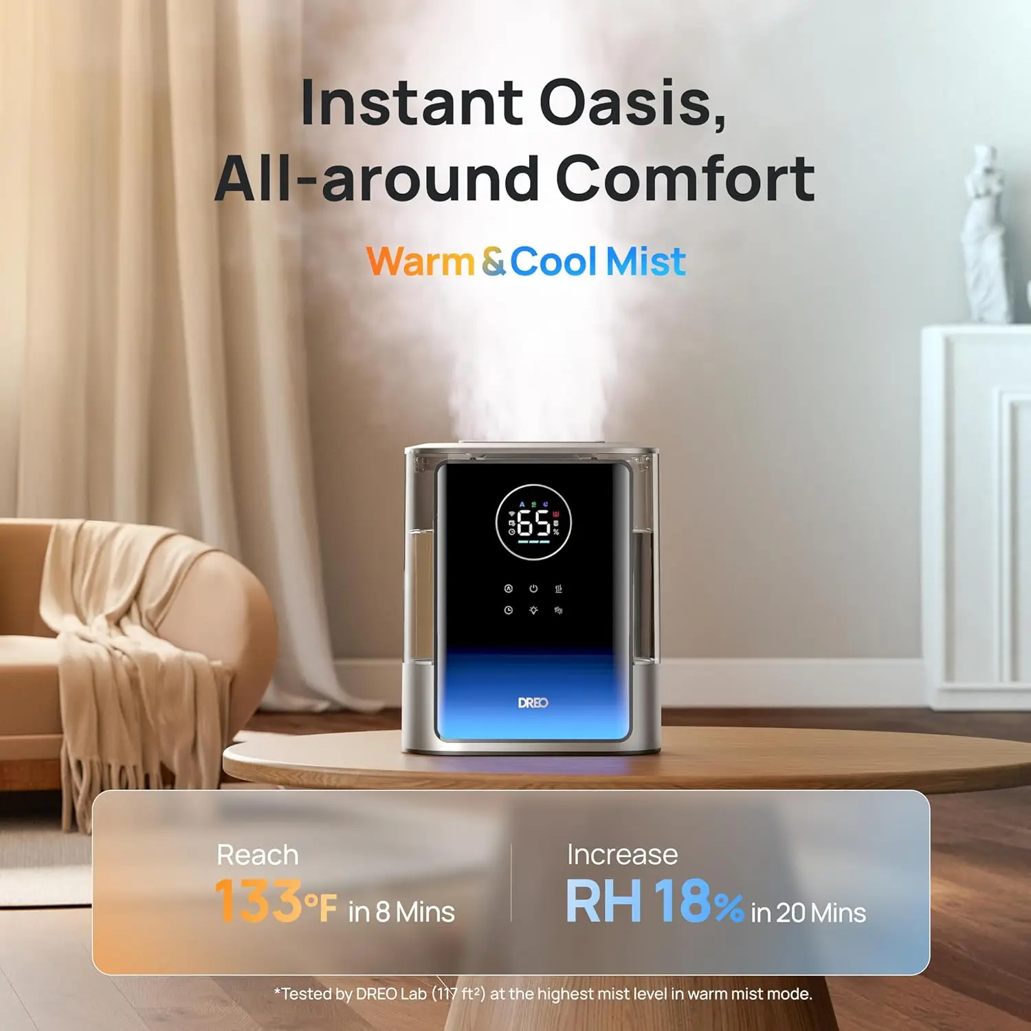 Dreo 8L Smart Humidifiers for Bedroom 600ft², 80H Runtime Warm&Cool Supersized Mist Humidifier for Large Room Indoor, Quiet Whol