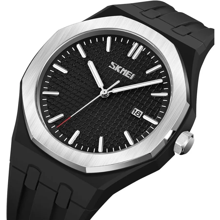ساعات SKMEI للرجال من السيليكون سهلة القراءة ومقاومة للماء رياضية كاجوال عصرية تناظرية كوارتز لوميوس هدايا الآباء ساعة معصم سوداء