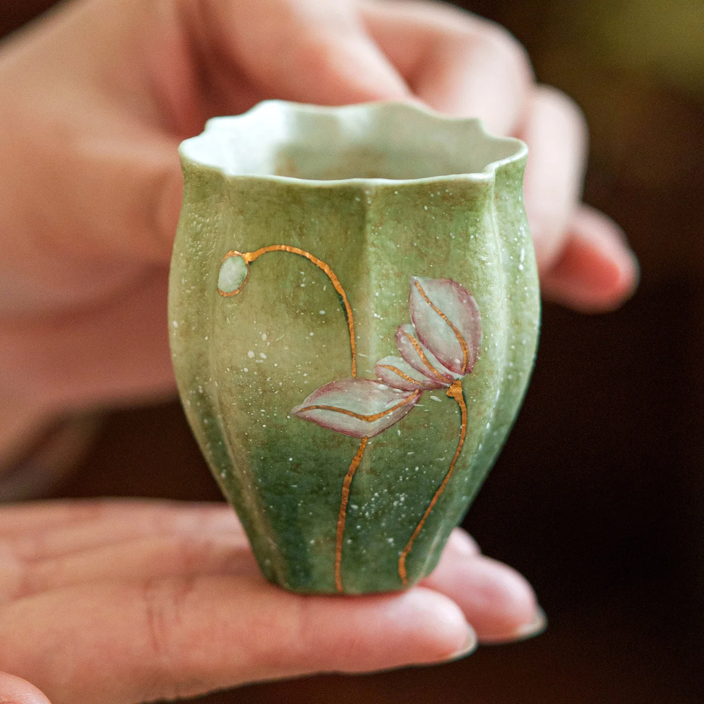 Leaf Green Flint Red Glaze Ceramic Master Tea Cup Personal Tasting Cup for Gongfu Tea Ceremony Home Office Gift