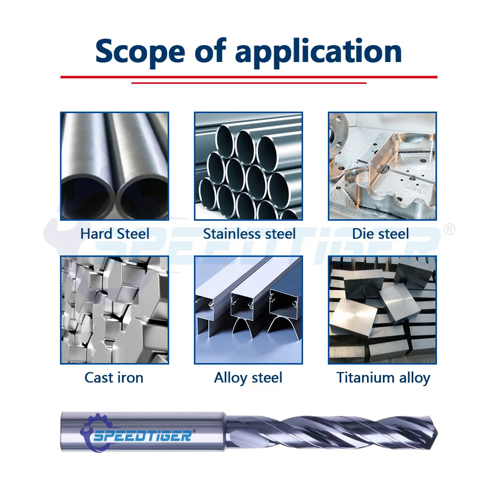 SPEEDTIGER HRC65 3xD Twist Drill Coated EXternal Cooling CNC Drilling Tool Tungsten Carbide 140° drill tip Forming groove 3-10mm