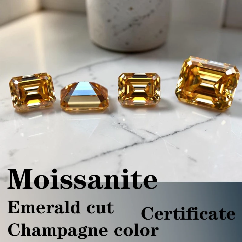 

Emerald Cut Moissanite Stone VVS1 Champagne Color Certificate DIY Jewelry Artificial Gemstone