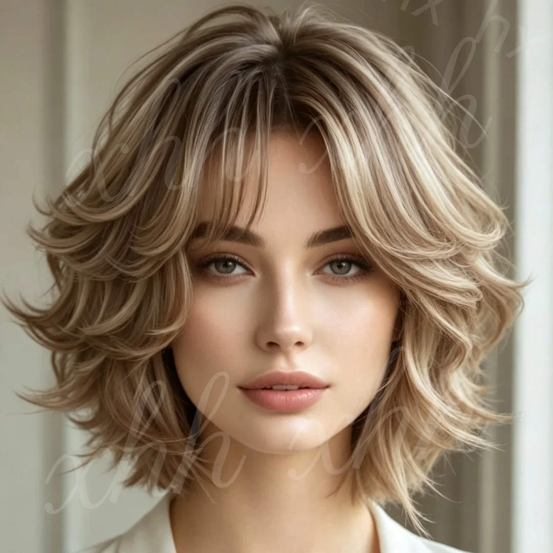 Natural HD Lace Wig 24Inch Pre-Plucked Highlight Blond Wave with Bangs for Women Transparent Lace Frontal Versatile Hair Wig