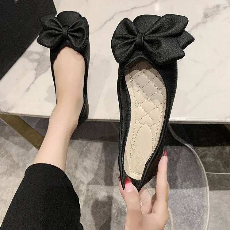 New Fashion Pumps  Soft Casual Women Sneakers 2023 Fashion Women Low Heel Square Toe Bow Solid Color Ladies Flat Shoes