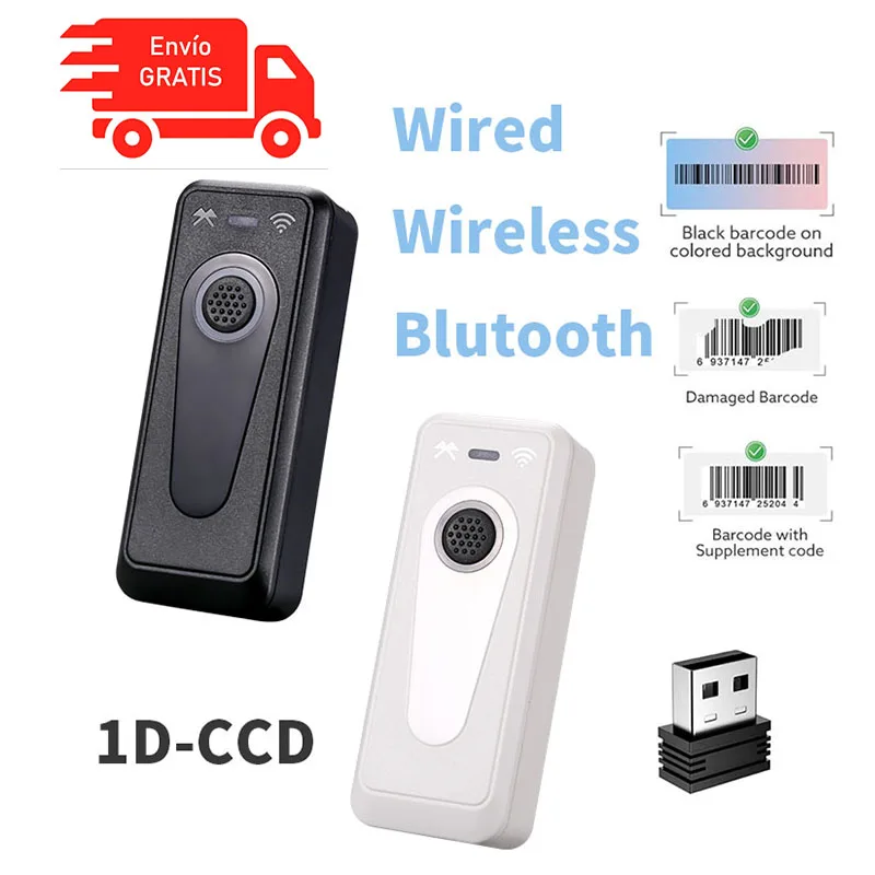 Escáner de código de barras Bluetooth 1D CCD Lector inalámbrico de bolsillo Código de matriz de datos 128 IOS Android Windows