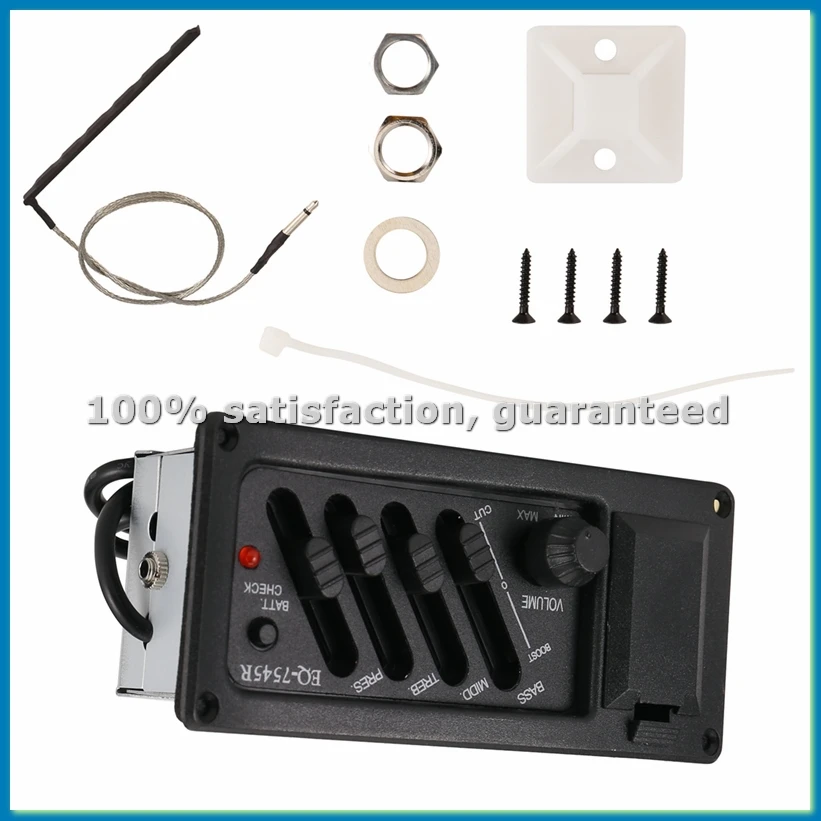 

Полный комплект: предусилитель EQ и звукосниматель для акустической гитары 7545R-4 с 4-полосным эквалайзером и регулятором громкости, в комплекте с батарейным отсеком-ANKL