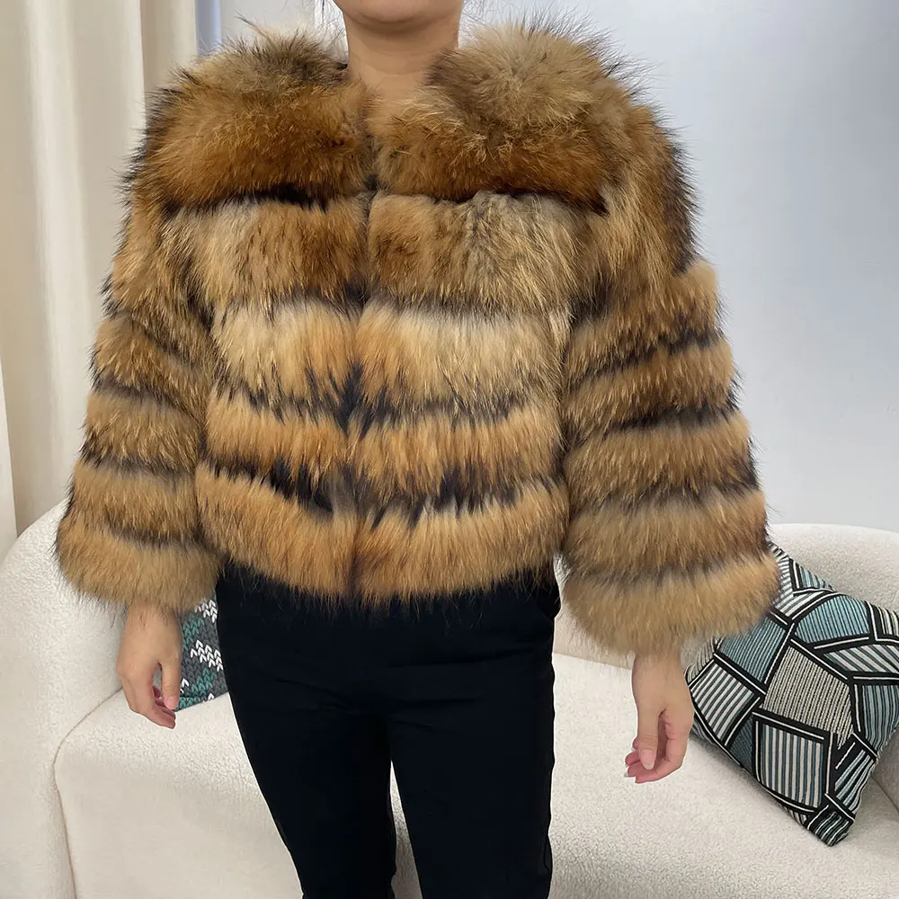 Real Raccoon Fur Jacket Fur Coat Fox Fur Coat Winter Jacket Women Natural Fox Fur 2024 Outerwear O-neck Thick Warm Luxury Female