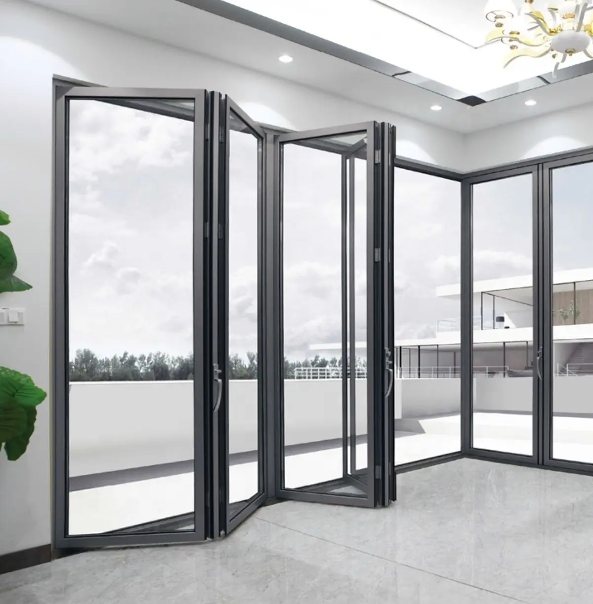 

Latest Design Folding Door Waterproof Exterior Double Glazing Patio Aluminum Frame Tempered Glass Accordion Bifold Doors Custom