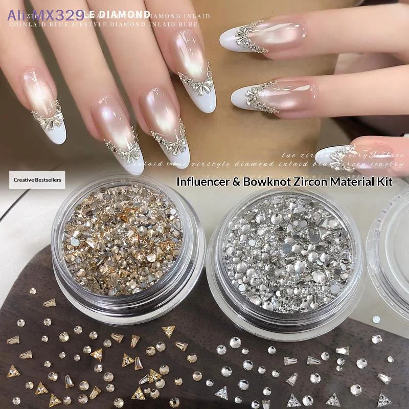 {MX} 1 กล่อง คริสตัลตกแต่งเล็บ สำหรับทำโบว์ DIY ตกแต่งเล็บ รูปทรงสามเหลี่ยม ทรงสี่เหลี่ยมคางหมู ทรงกลม ประดับเล็บ