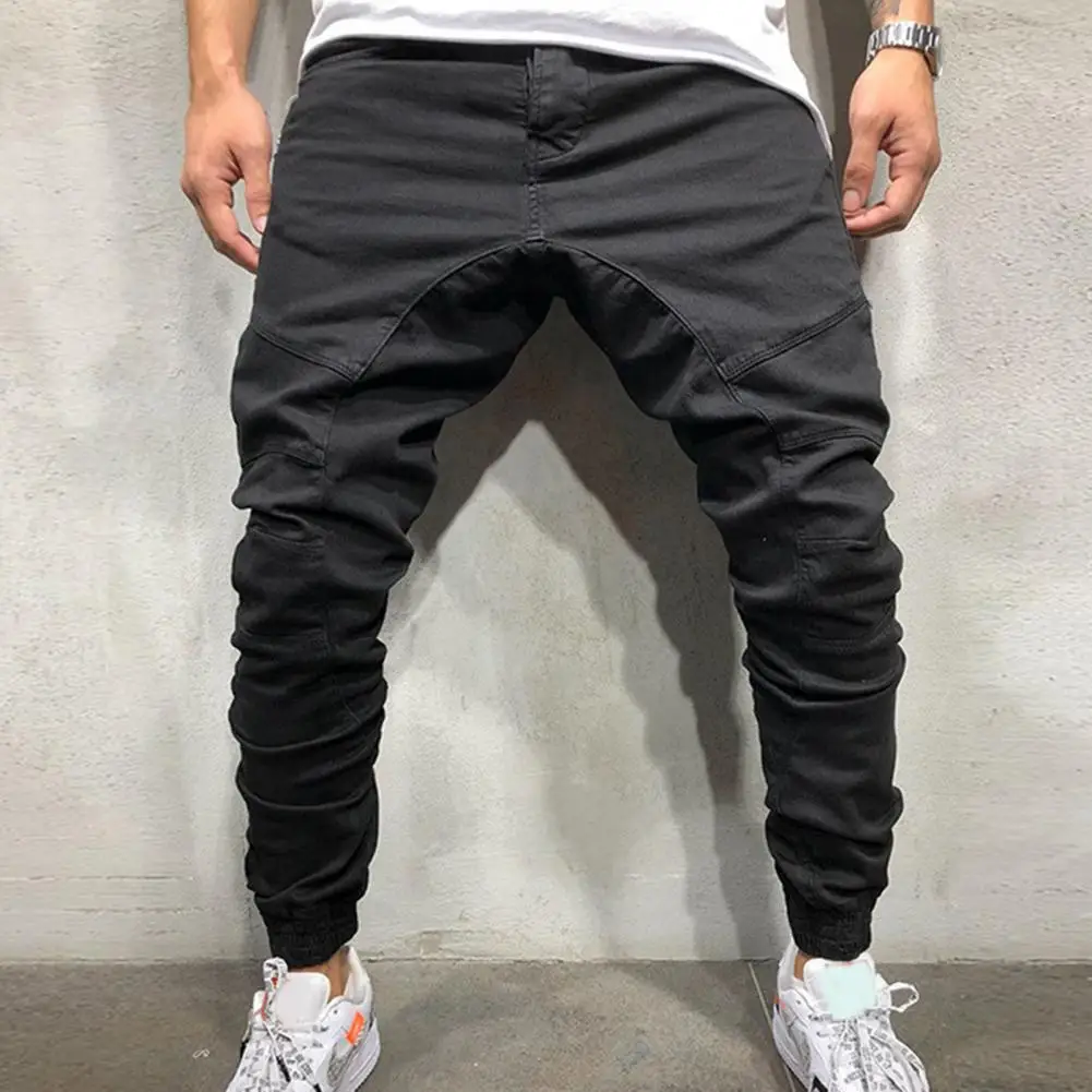 Simple Pencil Trousers Anti Pilling Deep Crotch Breathable Zipper Pockets Mid Waist Male Sweatpants  Men Pants Slim