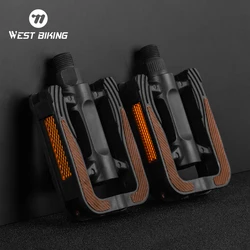 WEST BIKING Ultralight Bicycle Pedals Reflective Warning MTB Road Cycling Wide Flat Boron Axle Pedals Anti-slip Bike Accessories