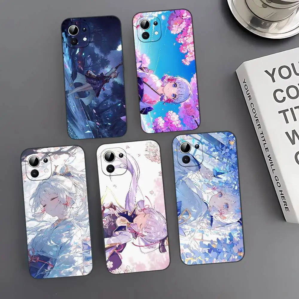 

Cartoon K-Kamisatos A-Ayaka Slim Black Shockproof Phone Case Fit For Xiaomi 12,11,12S Ultra & Redmi Note 11,10T,9,9A,8Pro,8T,5G