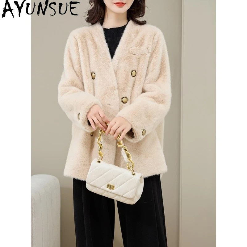 معطف فرو AYUNSUE للسيدات وصل حديثًا معاطف وسترات شتوية للسيدات ملابس مكتبية ملابس نسائية عالية الجودة ملابس نسائية شوباب Жénska