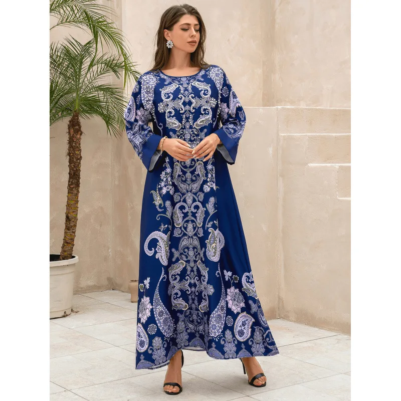 Robe de Style arabe à manches longues pour femmes, brodée de corde à la mode, décontractée et confortable