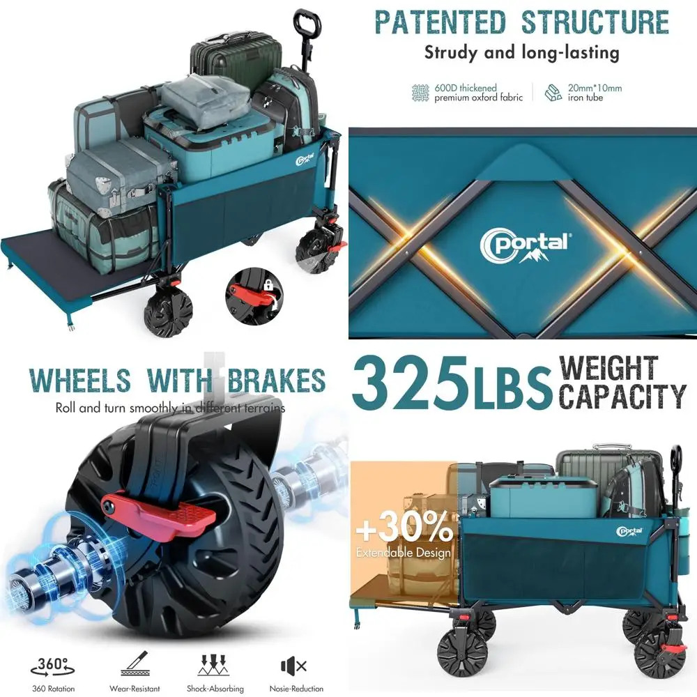 

Складной универсальный тележка большой емкости с задней дверью, сверхпрочная складная тележка на 325 фунтов, вездеходные колеса и тормоза для улицы