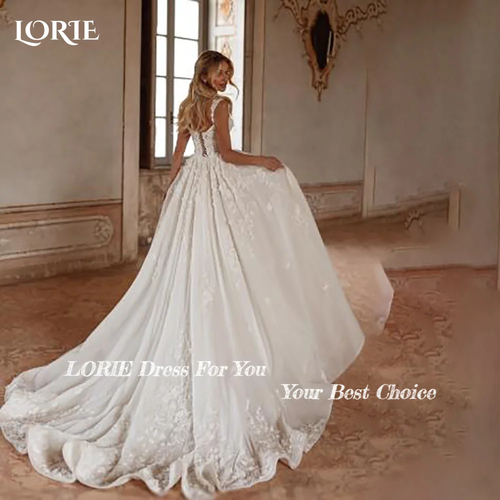 

LORIE Graceful Lace Beach Wedding Dresses 3D Floral Appliqued Slit A-Line Bridal Gowns vestido de novia Plus size Customized