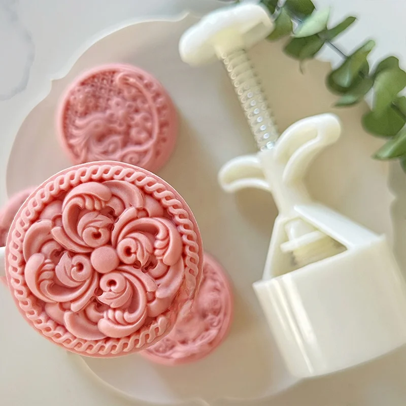 Molde para repostería DIY de 75g para pastelitos lunares chinos tradicionales, con diseños de carpa y pájaro fénico, flor de loto y calabaza.
