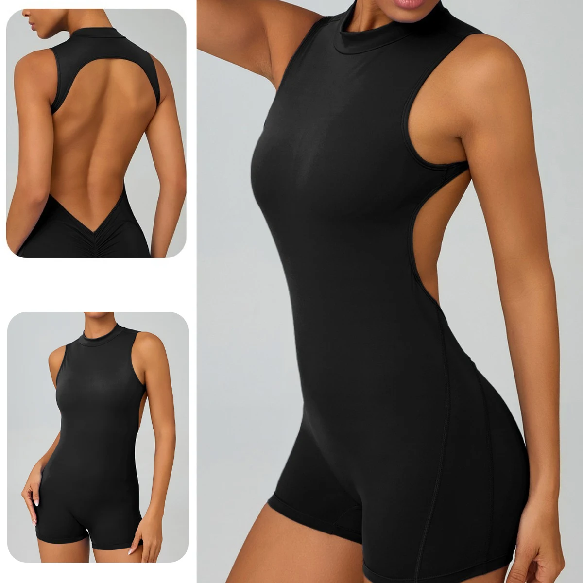 

Полый облегающий короткий комбинезон с открытой спиной для спортзала, женский цельный спортивный костюм, комбинезон для йоги, сексуальный комбинезон для фитнеса с приподнятой попкой