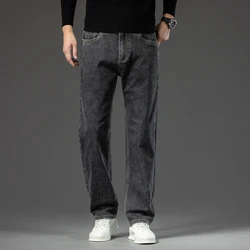 Autumn New Men's Straight Loose Dark Gray Jeans Classic Style High Elasticity Baggy Pants Male Plus Size 40 42 44
