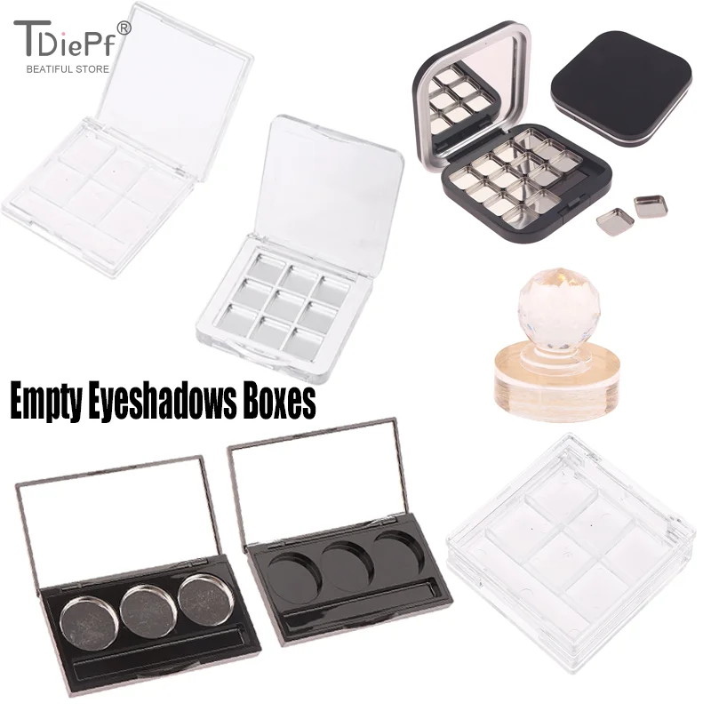 6 Grids Plastic Empty Eyeshadows Boxes Case Palette Eye Makeup Storage Dish For Women Girls Makeup Beginners DIY Eye Shadow Tool