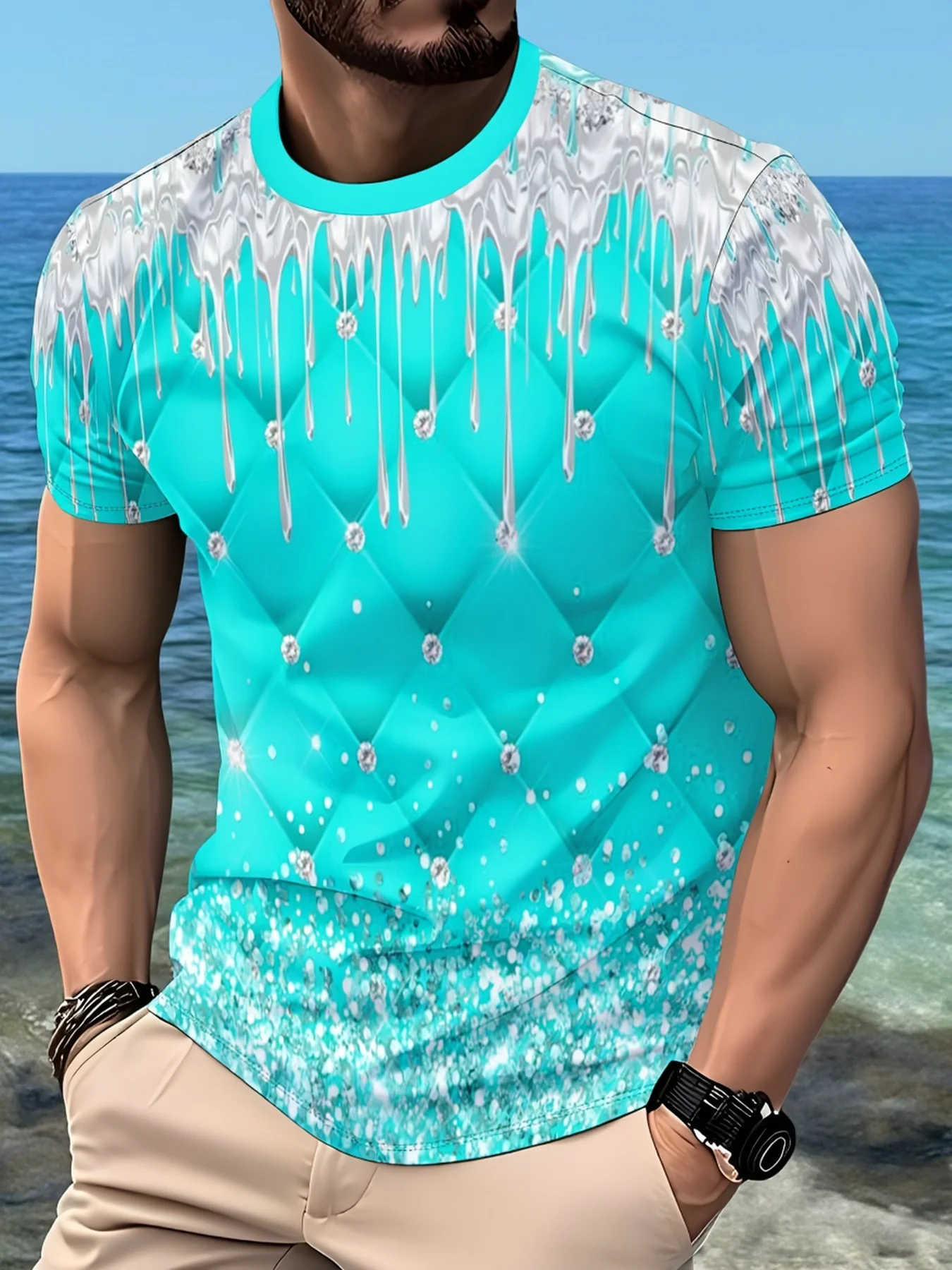 Summer Clothing Drip - Camiseta Masculina Turquesa com Estampa de