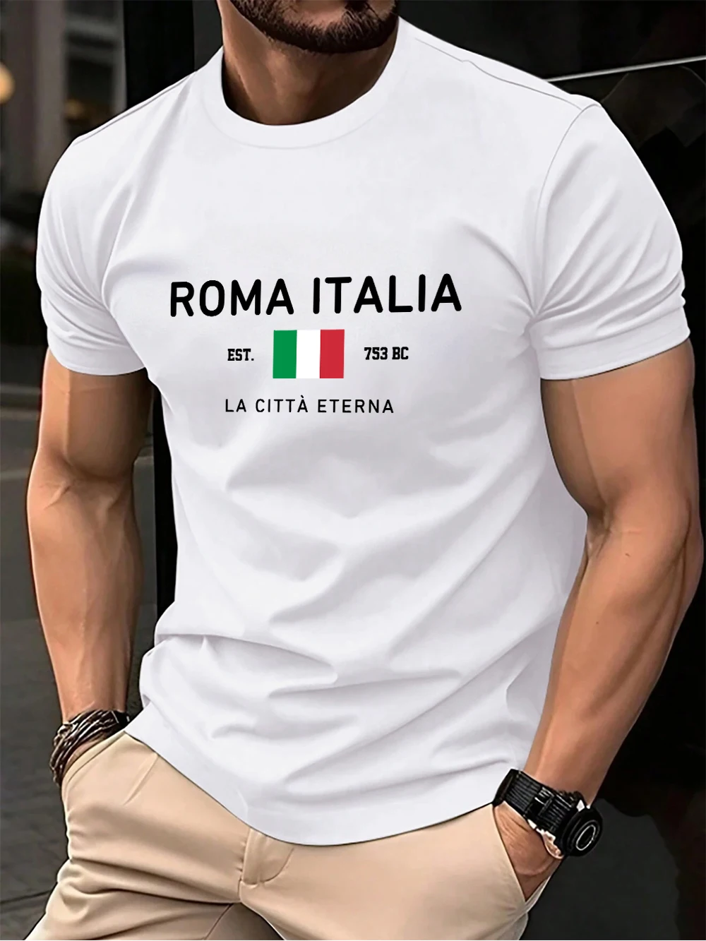 Roma Italia Letter Print Cotton T-Shirts Mens Summer Short Sleeve Comfortable T Shirt Soft Oversized O-Neck Tops Basic Clothes