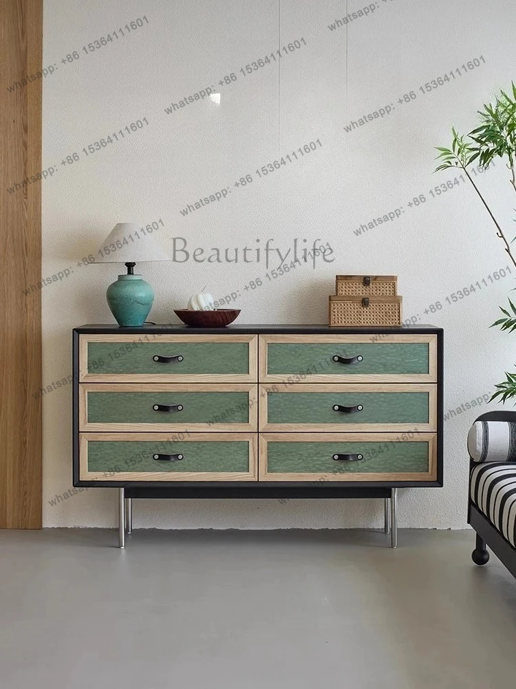 

Light Sandalwood Medium Ancient Style Solid Wood Locker Side Cabinet Retro Bedroom Bedside Living Room Entrance Cabinet