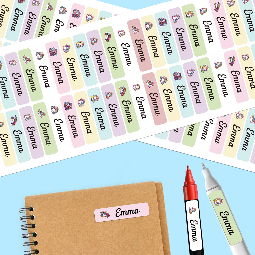 42/84pcs Colourful unicorn Custom Name Stickers Name Tag Name Label Personalized Patches School Supplies