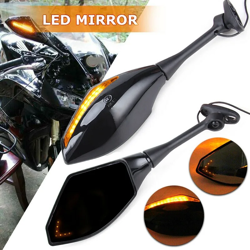 

Motorcycle Rearview Mirrors with LED Turn Signals Light For Honda Cbr 600 Rr 2004-2010 Double Light Acrylic Glass Reverse Mirror