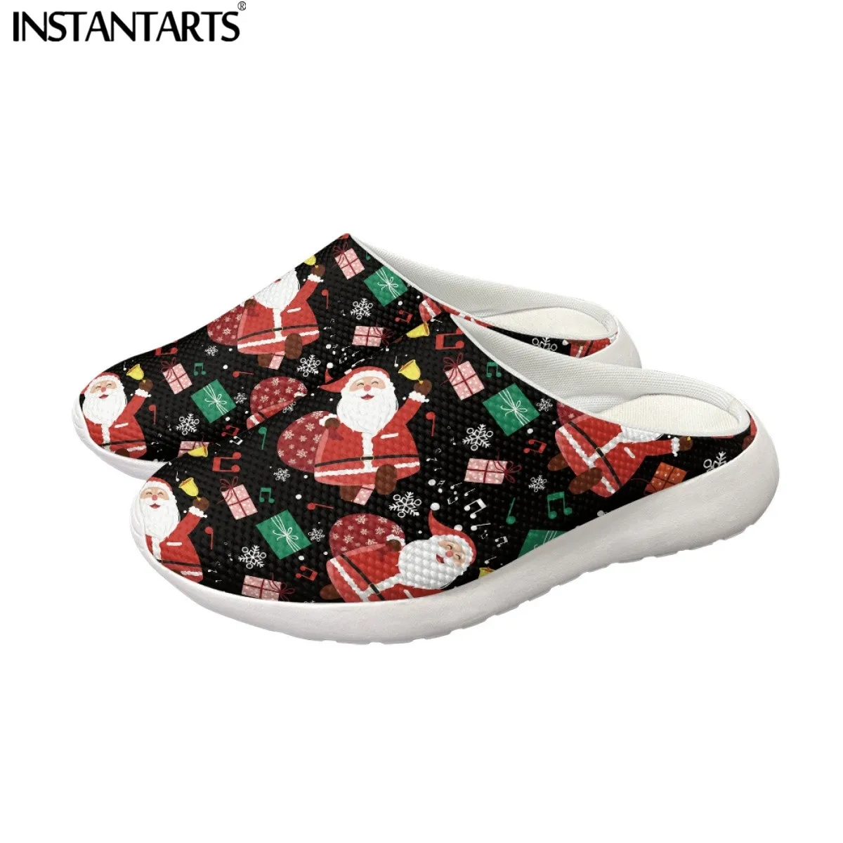 INSTANTARTS Christmas Shoes for Women Men Indoor Non-slip Sandals Santa/Elk/Snowman Print Slip On EVA Couple Large Size Slippers